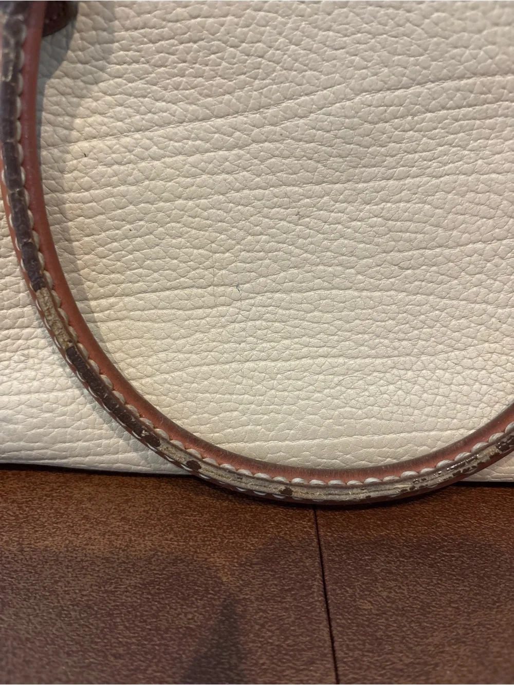 Dooney & Bourke Cream and Brown Leather Satchel with Gold Hardware